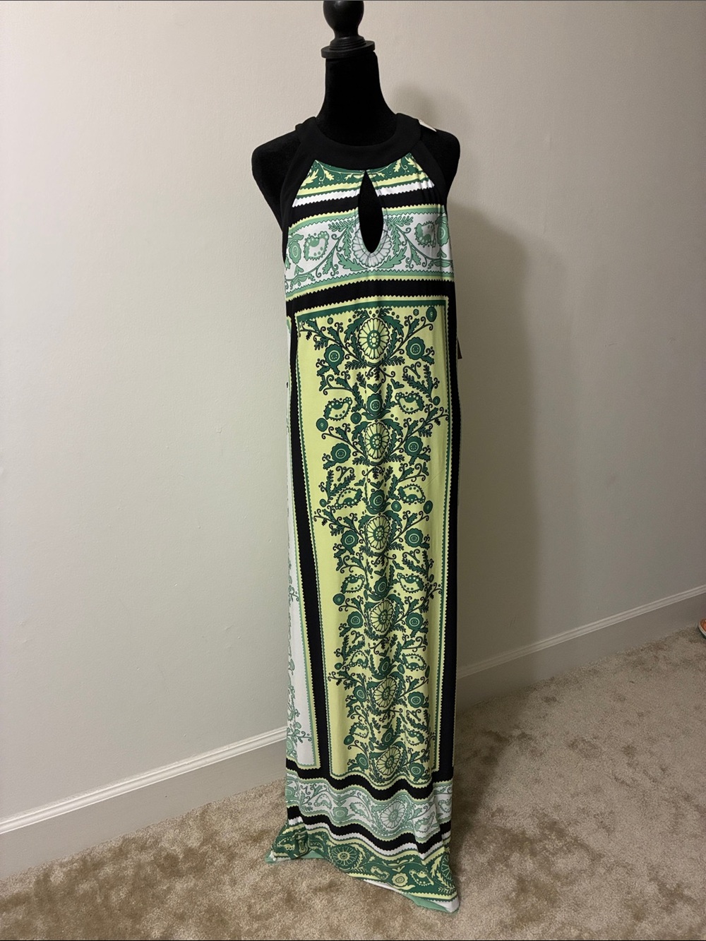Reduced 👀 New York & Company Green and Black Printed Halter Maxi Dress